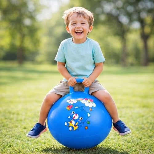 Toyshine Hopper Ball 55cm for Kids Ages: 5+ Inflatable Hopping Balls Jumping Therapy Toys Sit and Bounce Ball with Handle - Blue - Image 1