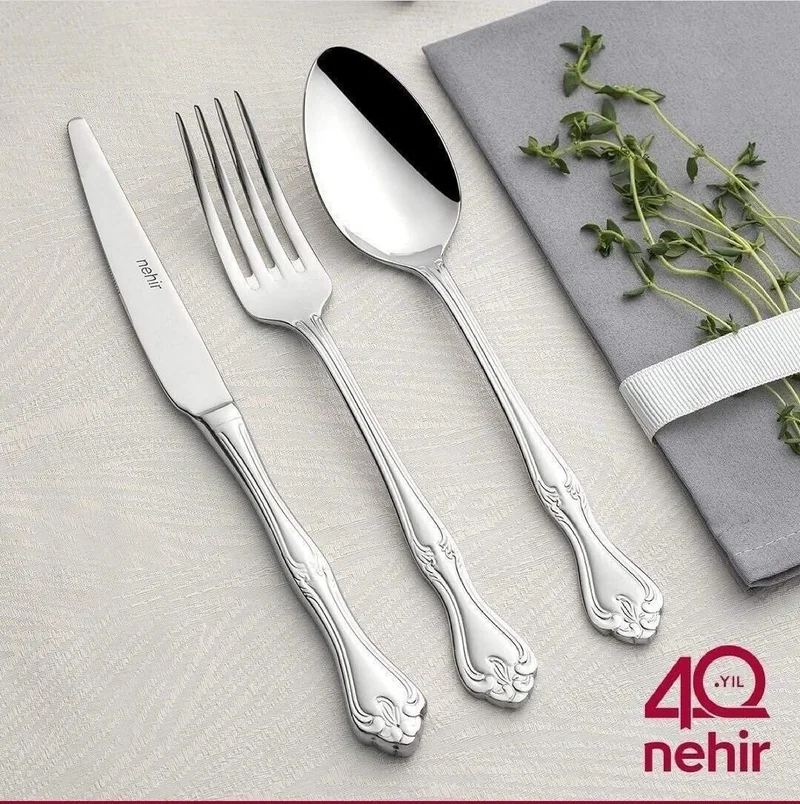 Nehir Lalezar 89 Piece Fork Spoon Knife Set with Leather Box