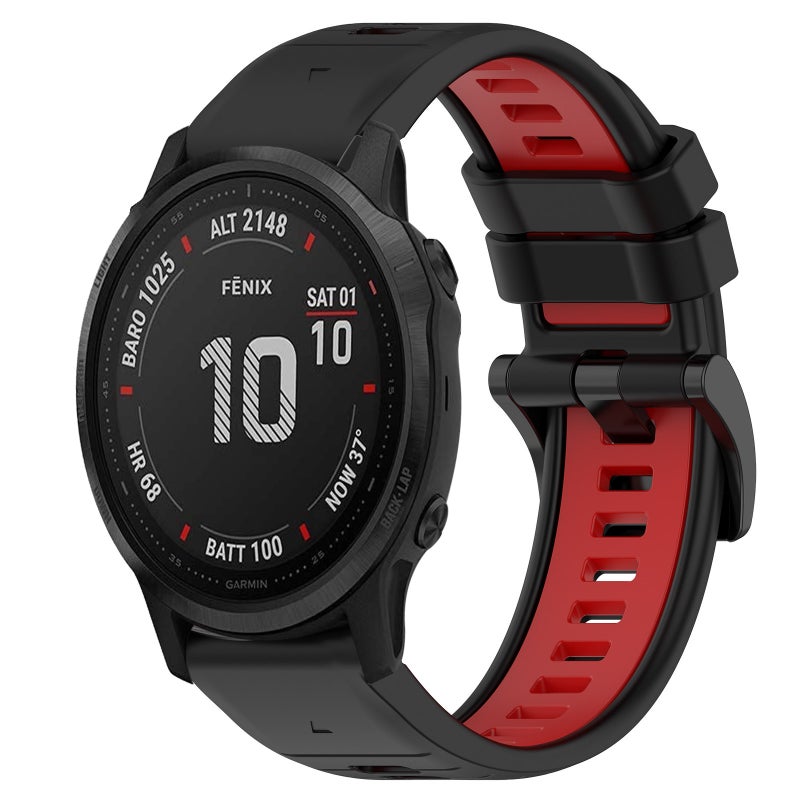 S-TOP For Garmin Fenix 6S Sports Two-Color 20mm Silicone Watch Band(Black+Red) - Image 1