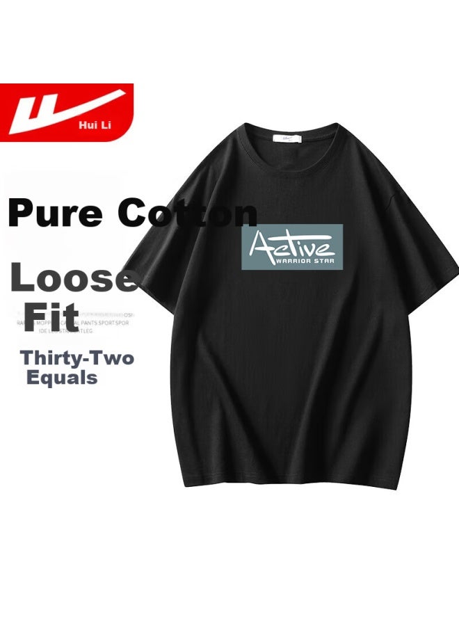 Warrior Short Sleeve T-shirt Men's Summer Cotton Sports Base Shirt White T Breathable All-match Top Men's Black XL