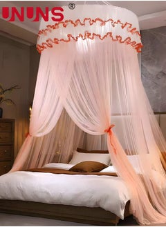 UNUNS Bed Canopy,Elegant  Lace Round Sheer Mesh Bed Bedspread,Round Hoop Bed Canopy Mosquito Net For Single To King Size Bed Curtain,120centimeter  - Image 3