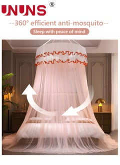 UNUNS Bed Canopy,Elegant  Lace Round Sheer Mesh Bed Bedspread,Round Hoop Bed Canopy Mosquito Net For Single To King Size Bed Curtain,120centimeter  - Image 2