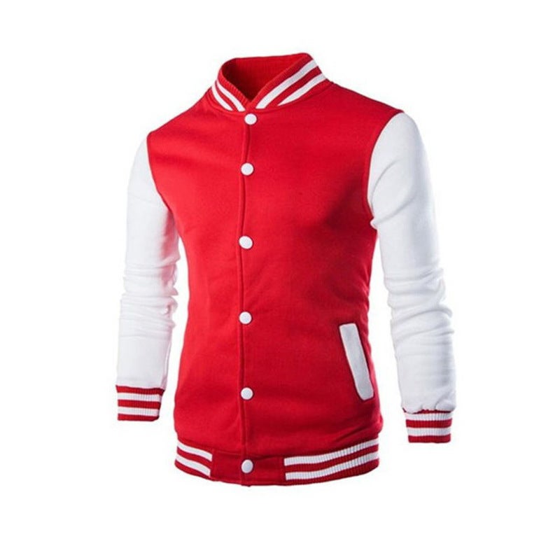 Generic New cross-border dedicated European size autumn and winter fleece-lined sweater mens casual running training slim cardigan baseball uniform Red