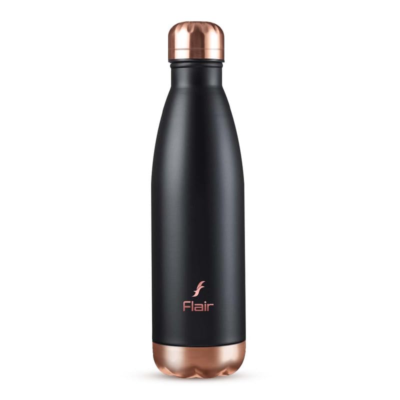 Flair Flair Spark Insulated Steel Bottle | Upto 24 Hours Hot & Cold | Leakproof, BPA-Free, Tough & Durable, Copper Coated-Double Walled, Rust Free Water Bottle (500 ml,Black) - Image 1