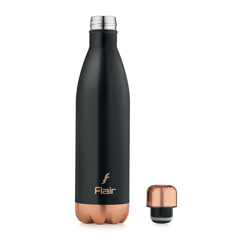 Flair Flair Spark Insulated Steel Bottle | Upto 24 Hours Hot & Cold | Leakproof, BPA-Free, Tough & Durable, Copper Coated-Double Walled, Rust Free Water Bottle (500 ml,Black) - Image 2