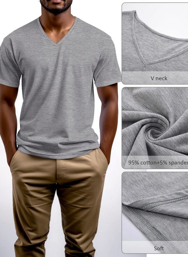 Ficerd 3 Pack Big and Tall V Neck Shirts for Men, Cotton Short Sleeve T Shirts Loose Casual Summer Basic Tee, Black, Dark Gray, Light Gray, 4XL - Image 3
