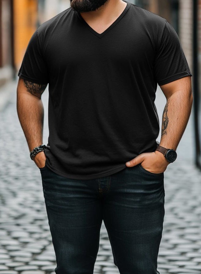 Ficerd 3 Pack Big and Tall V Neck Shirts for Men, Cotton Short Sleeve T Shirts Loose Casual Summer Basic Tee, Black, Dark Gray, Light Gray, 4XL - Image 5