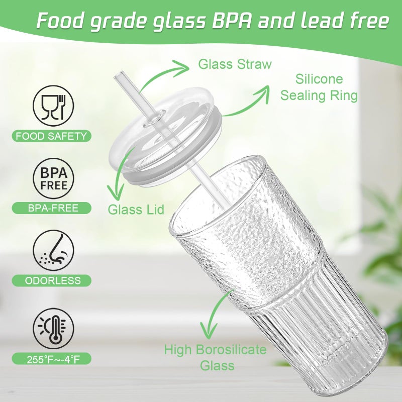 Luiaiog Glass Cups with Lids and Glass Straws, High Borosilicate 20OZ Tumblers (2Pcs) for Coffee, Tea, Juice, Smoothies, Hot/Cold Drinks at Home, Office - Image 3
