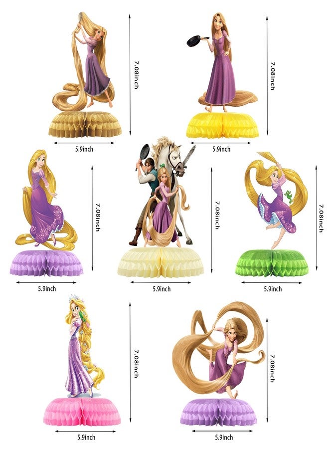 PINUO Princess Birthday Party Decorations - 7Pcs Princess Theme Table Centerpieces, Double-Sided Cake Toppers, Long Hair Princess Party Supplies for Girls Kids Birthday Celebration Party Supplies - Image 3
