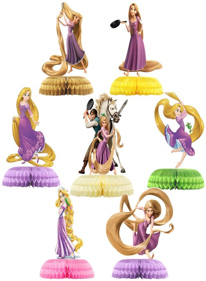 PINUO Princess Birthday Party Decorations - 7Pcs Princess Theme Table Centerpieces, Double-Sided Cake Toppers, Long Hair Princess Party Supplies for Girls Kids Birthday Celebration Party Supplies - Image 1