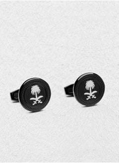 Luxurious Men's Cufflink with the Logo of Saudi Arabia, the Two Swords and the Palm in silver color and Black Background