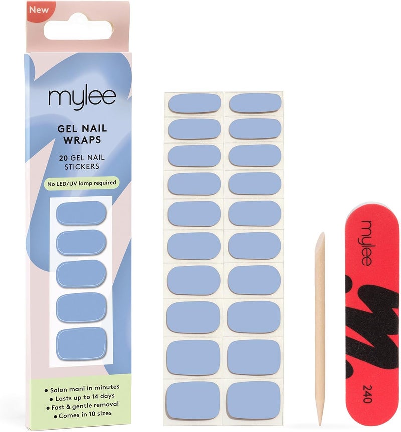 Mylee Gel Nail Wraps Once In A Blue Moon 10 PreCured Gel Stickers for Instant Mani No Lamp Needed ChipResistant Glossy Finish Lasts Up to 14 Days Easy to Apply Vegan CrueltyFree