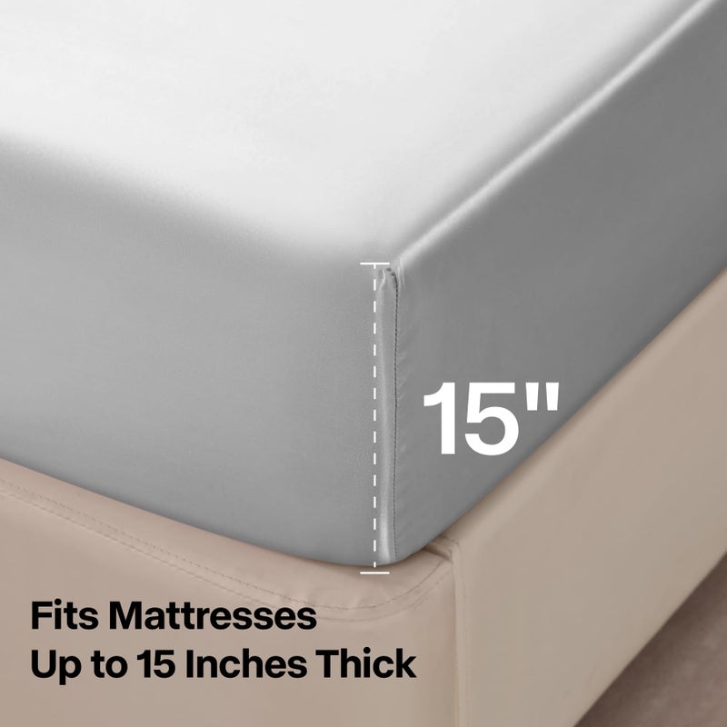 BEDELITE King Size Sheets Set, Luxury Soft Grey Satin Sheets for Hair and Skin, Similar to Silk Bed Sheets Set 4 Pieces with 1 Deep Pocket Fitted Sheet, 1 Flat Sheet, and 2 Pillowcases - Image 5