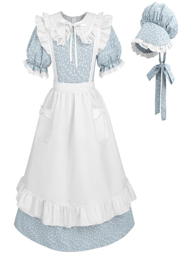 NSPSTT Colonial Costume Girls Pioneer Costume Prairie Dress Short Sleeve 3pcs Set - Image 2