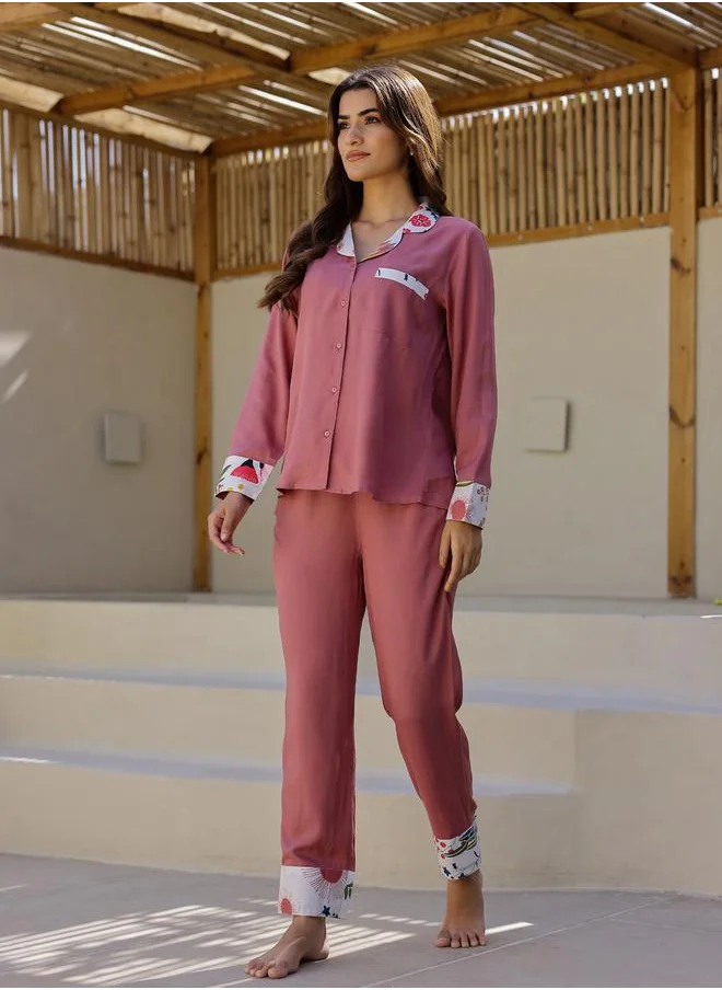 sanskrutihomes Sanskrutihomes Women Solid Notch Lapel Shirt and Pyjama Set