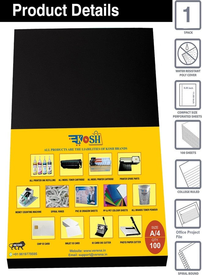 Kosh أوراق تجليد الكتب الحلزونية الماسية من مادة PVC من KOSH بحجم A4 - مجموعة واحدة، عبوة من 100 ورقة لكل مجموعة (أسود لامع) - Image 3