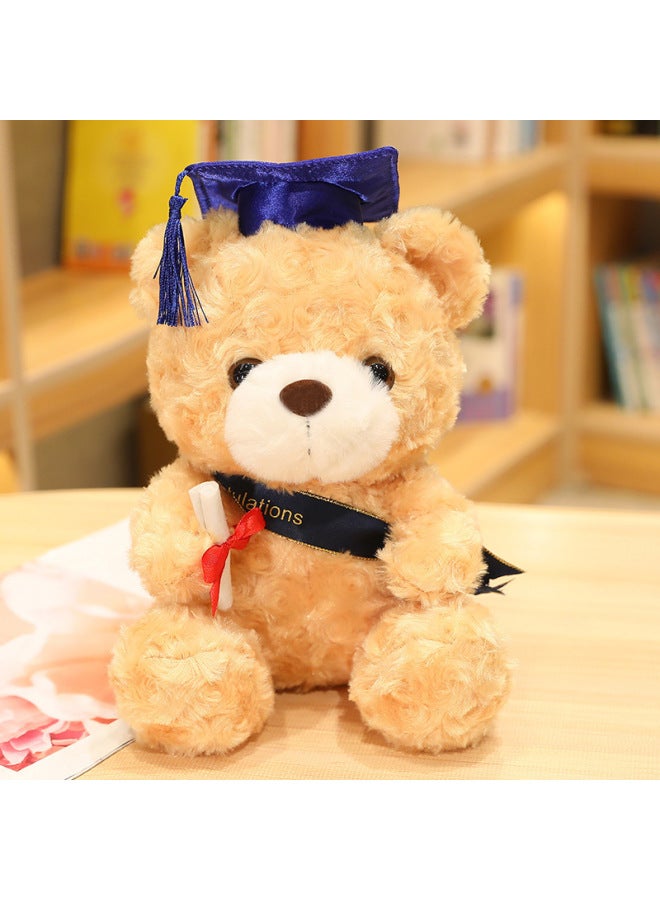 Doctor Hat Bear Doll Teddy Bear Plush Toy Graduation Bear Doll Graduation Season Gift Girl Gift-Color:Light Brown + Blue Cap-Height:23cm/100g - Image 1