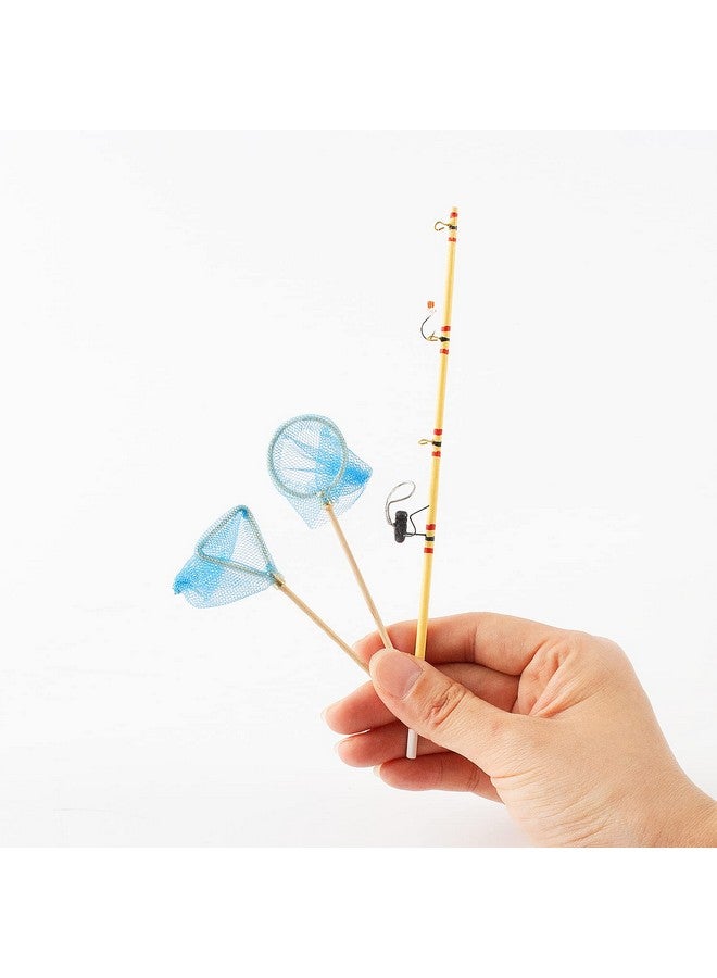 Bbiamsleep 5 Pieces Miniature Fishing Rod Life Scene Decoration Fishing Cake Decoration Fish Cake Topper Fish Bowl Gone Fishing Net Miniature Fishing Accessories - Image 5
