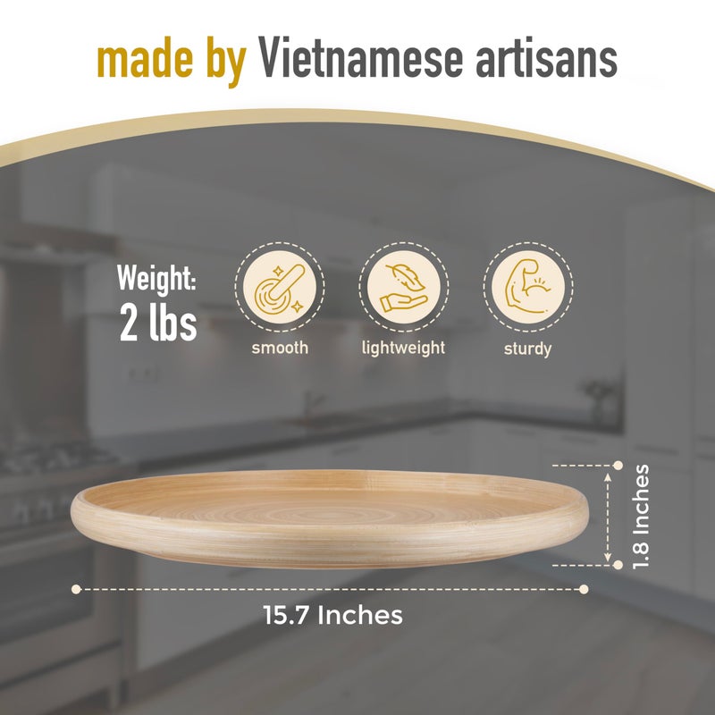LEXA 15.7" Bamboo Round Serving Tray â€“ Large Handcrafted Wooden Tray for Food, Ottoman, Coffee Table, Kitchen, Charcuterie, or Home DÃ©cor, Natural - Image 5
