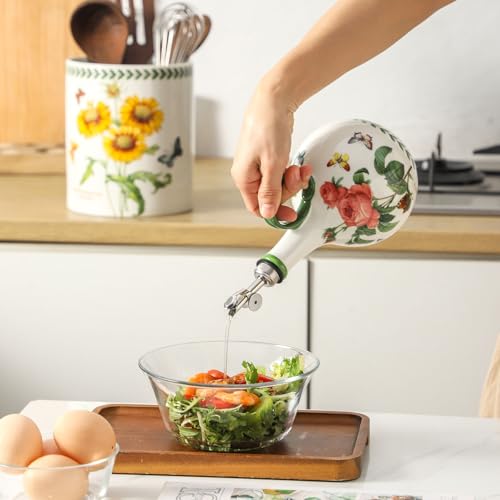 Howise Pinkrose 29oz Ceramic Olive Oil Dispenser Bottle for Kitchen,1 Piece Oil Dispenser with Stainless Steel Pourers, Suitable for Storage Vinegar, Soy Sauce, Coffee Syrup, Liquids - Image 5