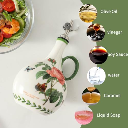 Howise Pinkrose 29oz Ceramic Olive Oil Dispenser Bottle for Kitchen,1 Piece Oil Dispenser with Stainless Steel Pourers, Suitable for Storage Vinegar, Soy Sauce, Coffee Syrup, Liquids - Image 3