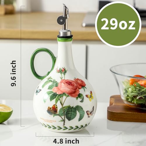 Howise Pinkrose 29oz Ceramic Olive Oil Dispenser Bottle for Kitchen,1 Piece Oil Dispenser with Stainless Steel Pourers, Suitable for Storage Vinegar, Soy Sauce, Coffee Syrup, Liquids - Image 2