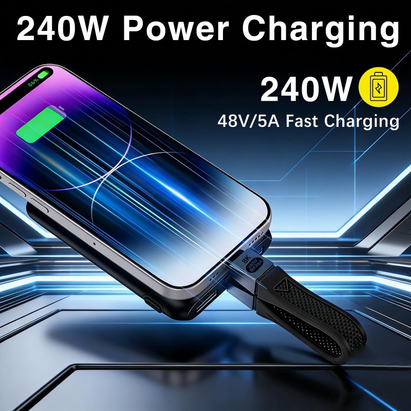 Poyiccot Short USB C Cable 5inch, High Speed 80Gbps, 120Gbps Bandwidth, PD 240W, Thunderbolt 5 Cable for 16K, Dual 8K/6K, USB C Cord in Black, for Thunderbolt 4/3,USB 4, SSD, MacBook, Dock - Image 2