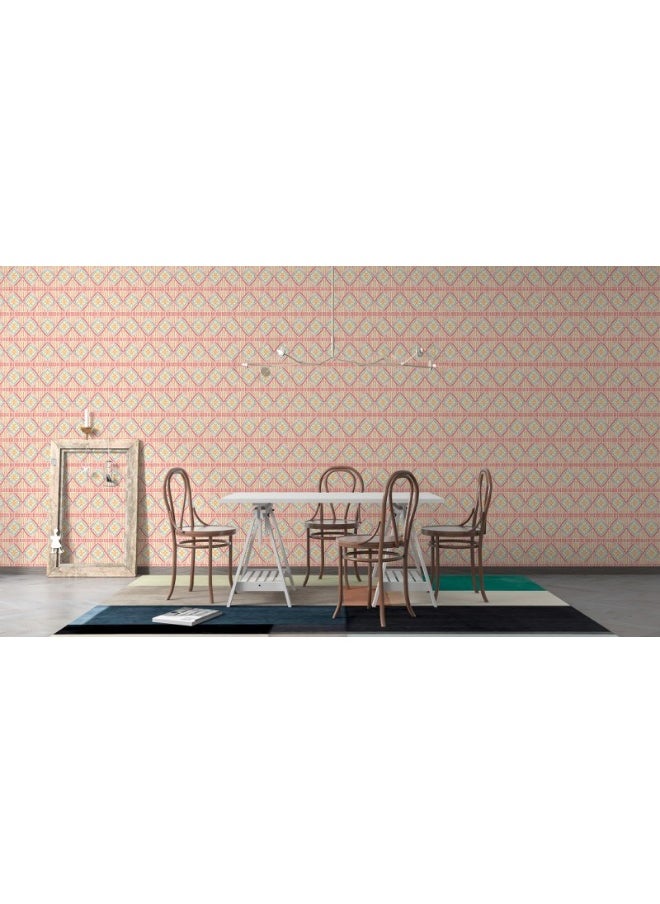 Home Gallery - Geometric Pink Blue Art Deco Fabric Wallpaper Covers An Area ​​Up To 4.2Mx3M With Adhesive  And Smoothing Tool - Image 1