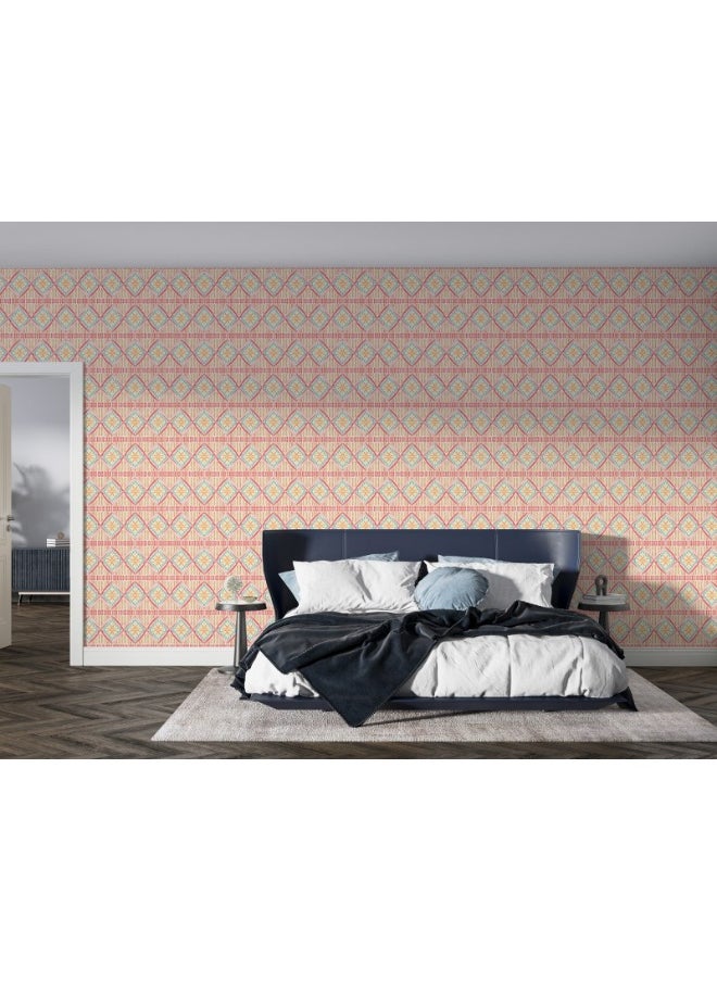 Home Gallery - Geometric Pink Blue Art Deco Fabric Wallpaper Covers An Area ​​Up To 4.2Mx3M With Adhesive  And Smoothing Tool - Image 1