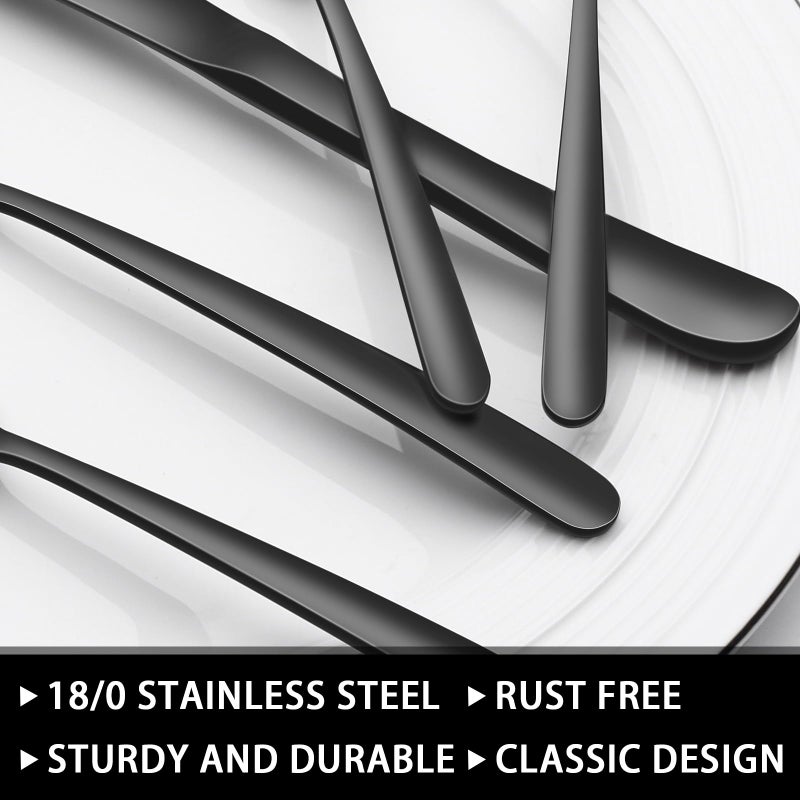 EWFEN 49-Piece Black Silverware Set with Organizer, Heavy Duty Stainless Steel Black Flatware for 8, Cutlery Utensil Sets with Steak Knives, Rust-proof, Mirror Polished, Dishwasher Safe - Image 3