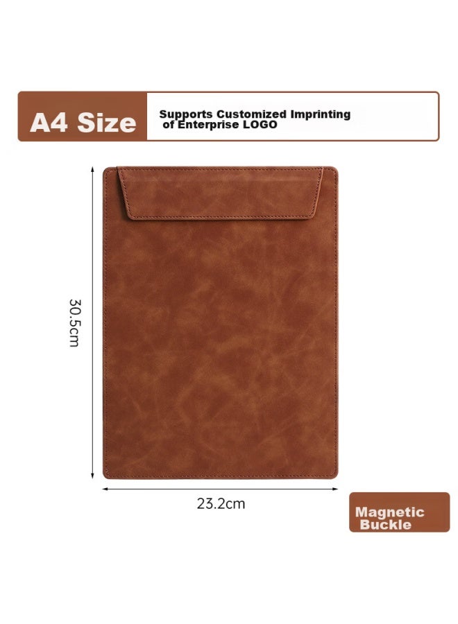 Simaa A4 Magnetic Leather Writing Clipboard, Meeting Business Writing Clipboard Report Folder, Multifunctional Writing Pad Vertical Style, Brown - Image 1