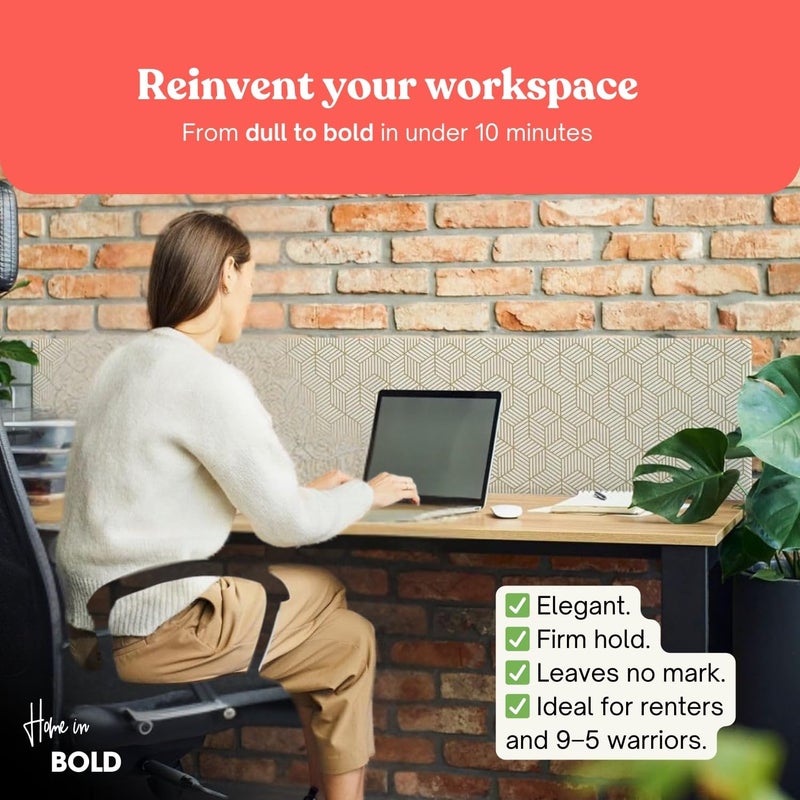Home in Bold Cubicle Wallpaper for Fabric Walls Removable-Gold and White Geometric Wallpaper Peel and Stick-Office Cubicle Wallpaper DÃ©cor-Modern Contact Paper for Office Walls & Cabinets-Contact Paper Shelf Liner - Image 3