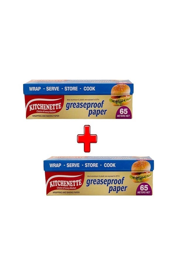 Kitchenette Food Wrapping Paper - 65 Meter || Family Pack || Food Grade and Unprinted Paper || Coreless Roll || Microwave Safe||AKA ; Butter Paper || Pack of 2 - Image 1