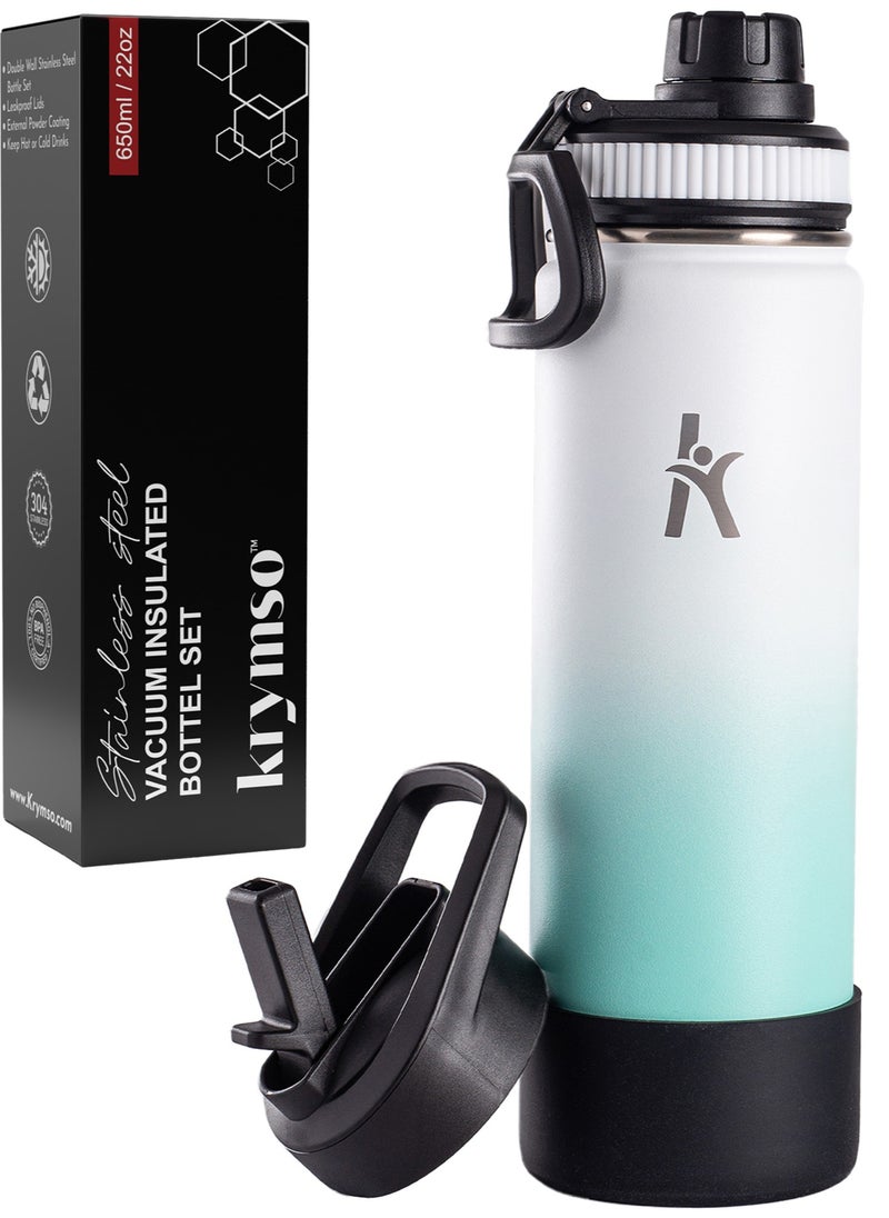 KRYMSO KRYMSO, 650ml Stainless Steel Water Bottle, Sports Bottle with Straw, Double Wall Insulated Water Bottle, Thermos Flask, Water Bottle for kids, Gym  - Image 1