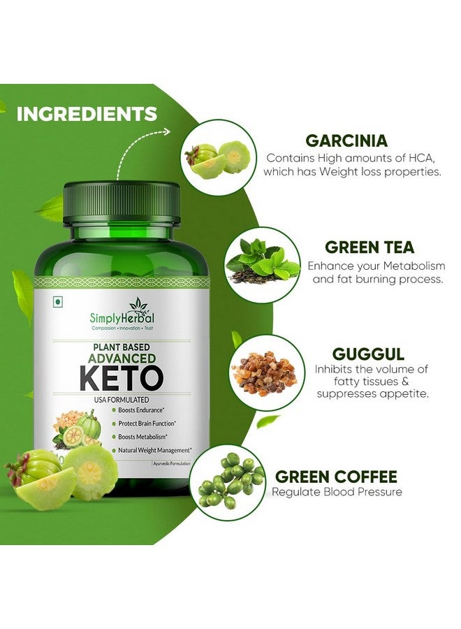 Simply Herbal مكمل إدارة الوزن كيتو المتقدم ببساطة 1000 ملغ مع مستخلص الشاي الأخضر والقهوة وجارسينيا كامبوجيا - 60 كبسولة - Image 2