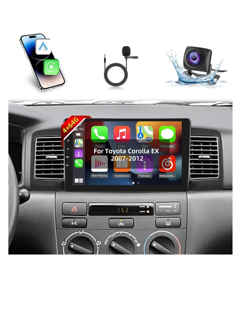 4G+64G Android Car Stereo for Toyota Corolla EX 2007-2012 - 9 Inch HD Touch Screen Stereo with Wireless Carplay & Android Auto - 32 EQ DSP, WiFi, GPS, SWC, Split Screen + AHD Rear View Camera - Image 1