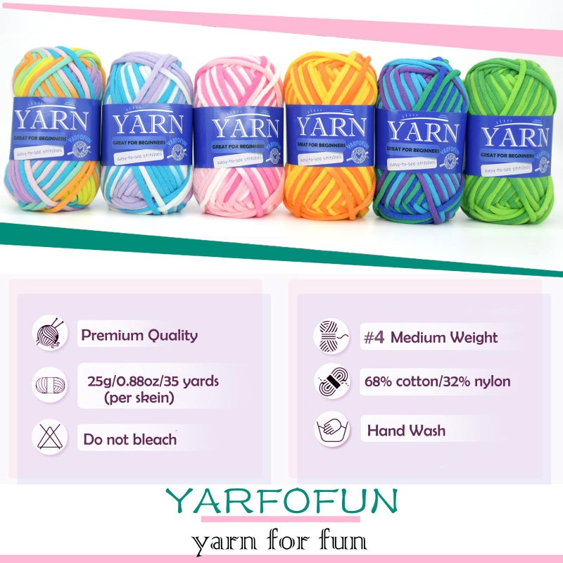 YARFOFUN 6 Pack Rainbow Multicolor Cotton Crochet Yarn for Beginners - Easy-to-See Stitches Mini Variegated Series for Knitting and Crocheting - Image 4
