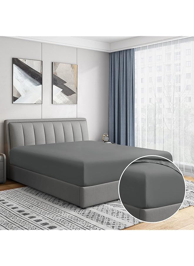 erorex Luxury Wrinkle And Fade Resistant Double Brushed Ultra Soft Microfiber 14 Inch Standard Pocket Single Fitted Sheet Gray King  - Image 1