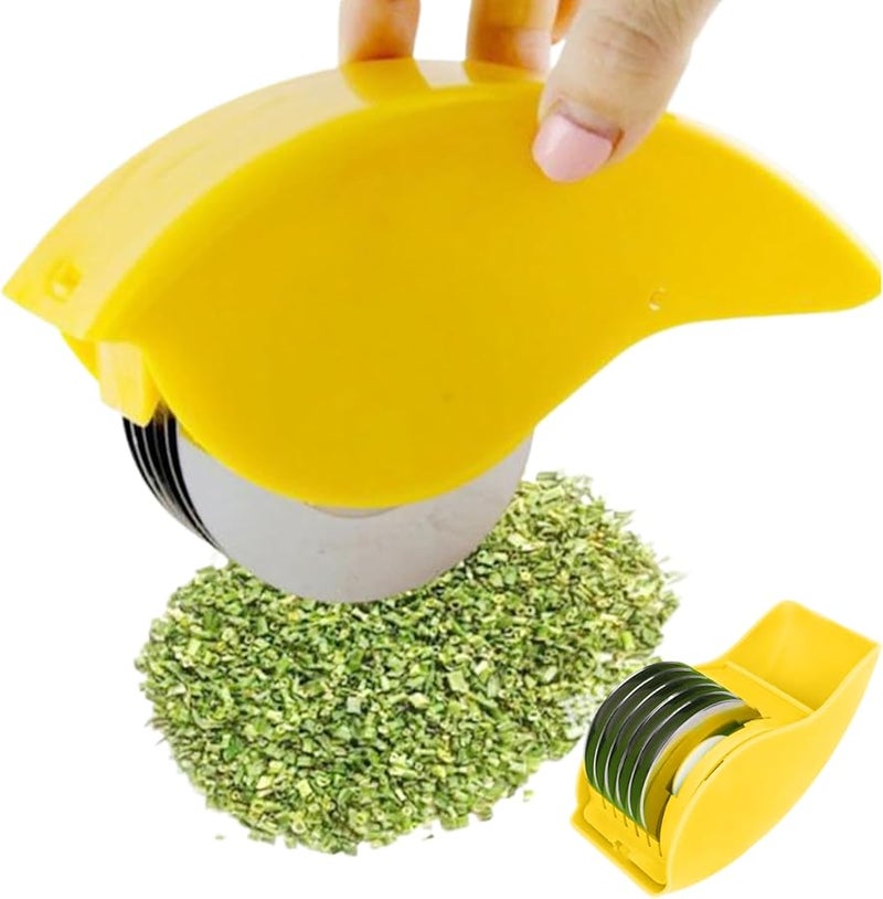 قطاعة الأعشاب اليدوية الصفراء مع 6 شفرات من الفولاذ المقاوم للصدأ قابلة للفصل والغسل - قاطعة الكزبرة والبقدونس والبصل الأخضر - Image 1