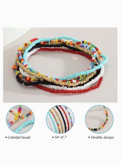 SYOSI Multilayered Women Anklets, SYOSI Women Ankle Bracelets Beaded Bracelet Elastic Foot and Hand Chain Jewelry, Personality Creative Anklet, Boho Handmade Beads Colorful (7Pcs, Set-1)  - Image 5