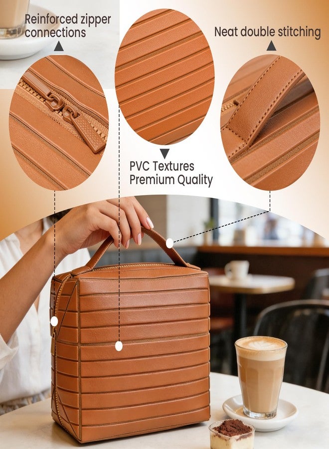 Fold Down Standing Makeup Bag – Large Travel Toiletry Organizer (Brown) - Image 4