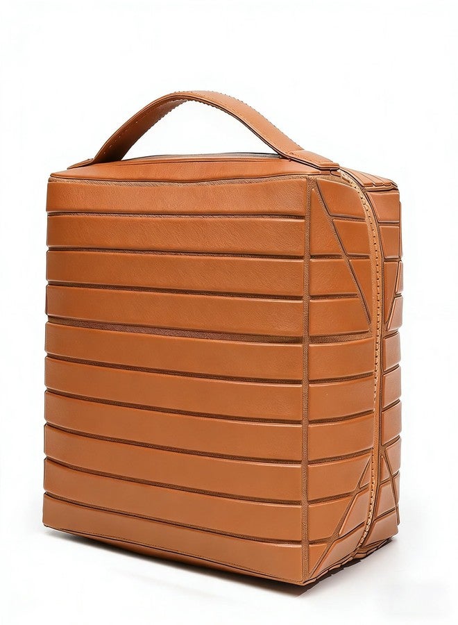 Fold Down Standing Makeup Bag – Large Travel Toiletry Organizer (Brown) - Image 1