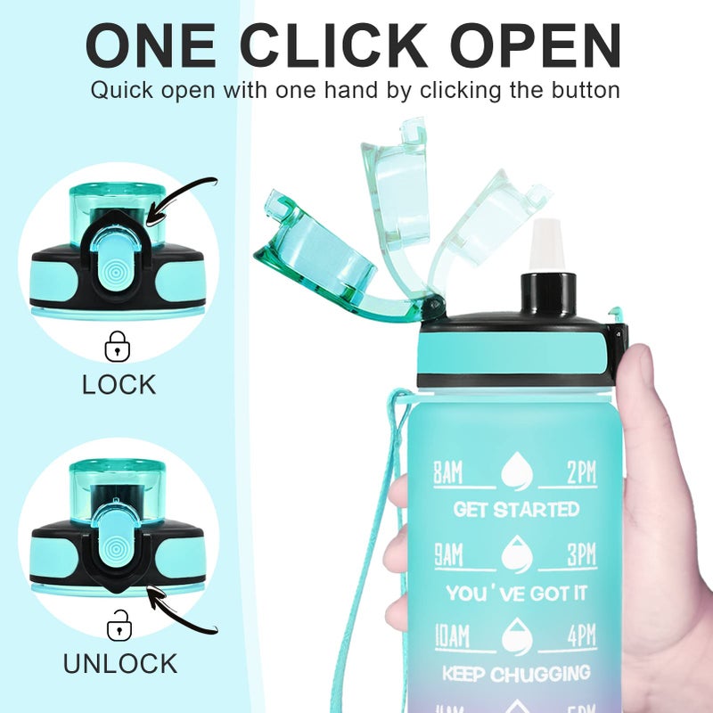 Enerbone 32 oz Water Bottle, Leakproof BPA & Toxic Free, Motivational Water Bottle with Times to Drink and Straw, Fitness Sports Water Bottle with Strap for Office, Gym, Outdoor Sports, Green-Purple - Image 4