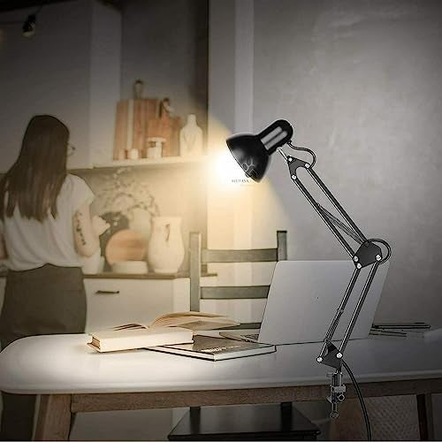 Mufasa Black Color Flexible Spring Doctor Lamp Table Lamp For Study/Reading,Adjustable Head Best For Home Kids Room Library W/ On/Off Switch(58Cm Height)(Bulb Not Included)(Black Clip)-Aluminium,Led - Image 4