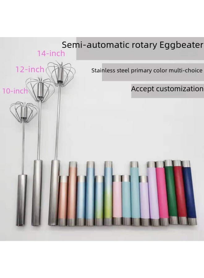 Semi-automatic Rotating Egg Beater Manual Press Colorful Handheld Stainless Steel Mixer Home Use Whisking Kitchen Utensils-Color:10 Inch Red  - Image 2