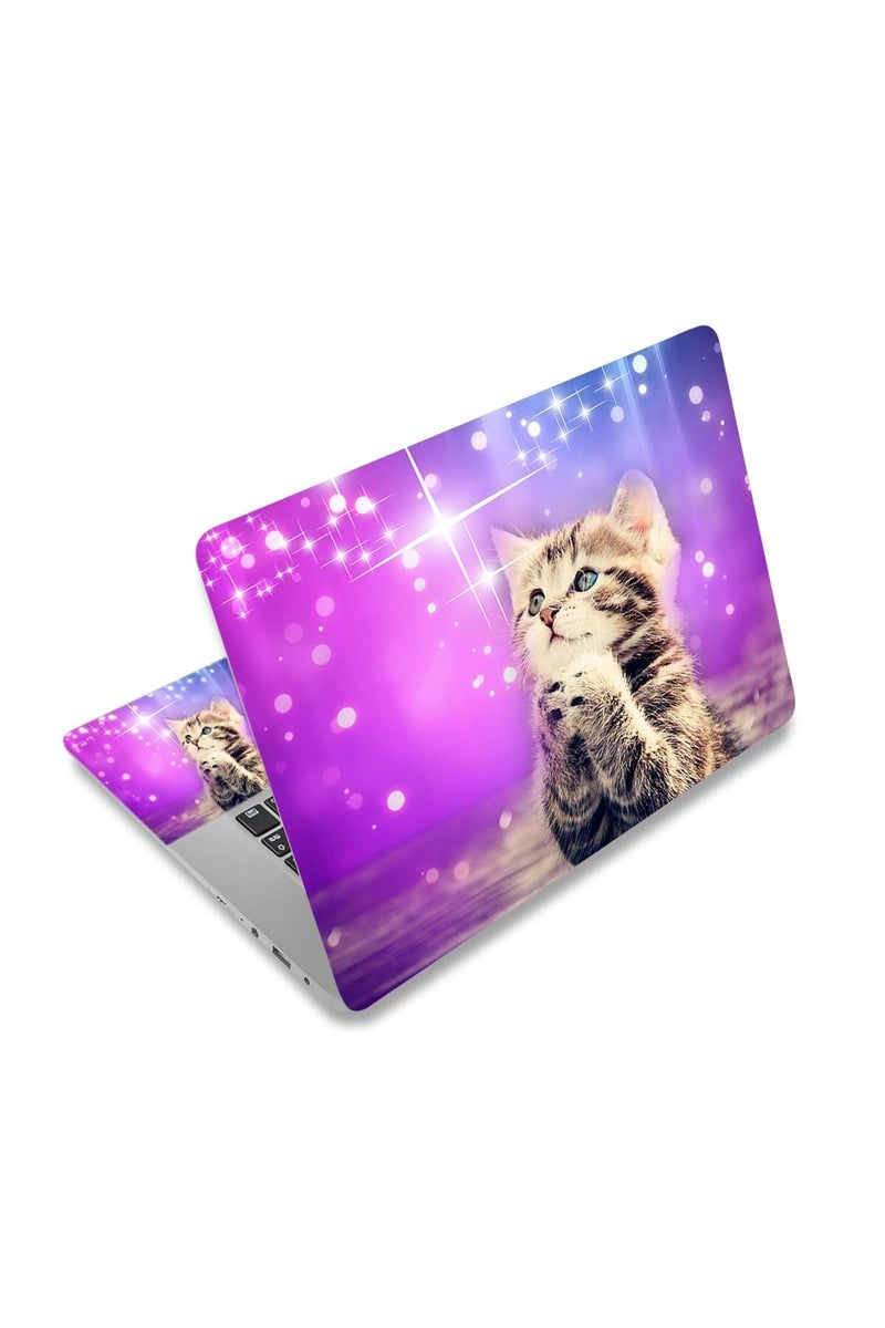 HAPPYLIVE SHOPPING Laptop Skin Sticker Decal,12" 13" 13.3" 14" 15" 15.4" 15.6" Laptop Skin Sticker Protector Cover for Toshiba Hp Samsung Dell Apple Acer Leonovo Sony Asus Laptop Notebook (Purple Wish Cat) - Image 1