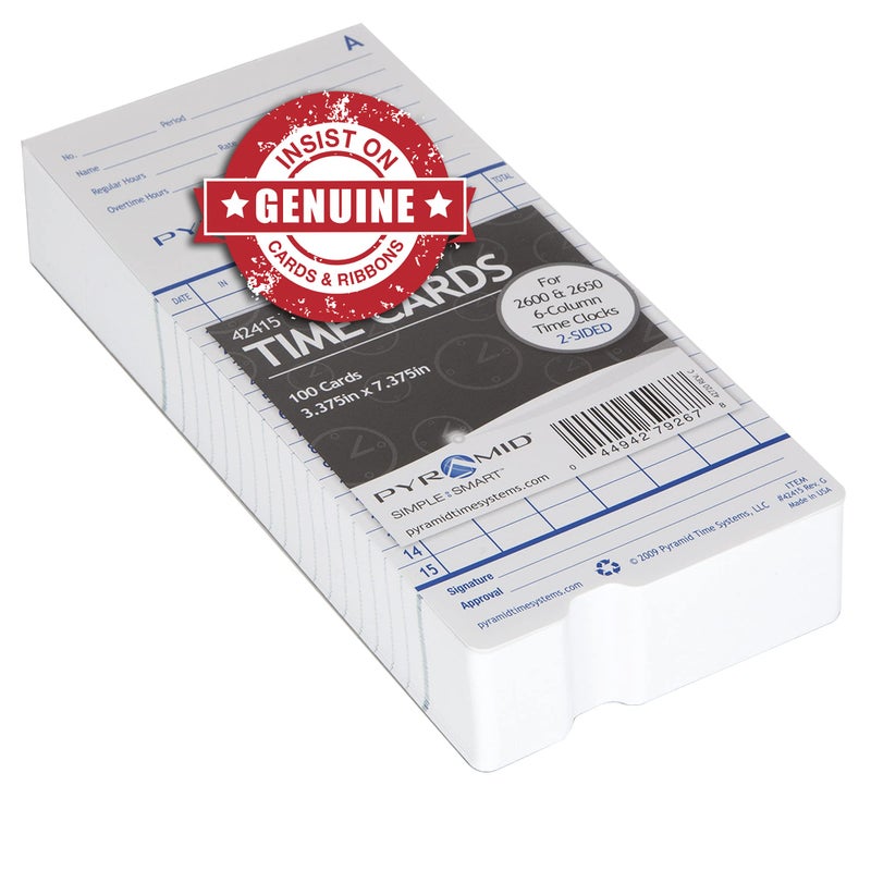 Pyramid Time Systems - Authentic Time Cards (42415) for Pyramid Models 2500, 2500K1, 2600 and 2650 Aligning Time Clocks, Double Sided Time Sheets (3.38 x 7.44 in) - 100 Time Cards - Blue/Green - Image 4