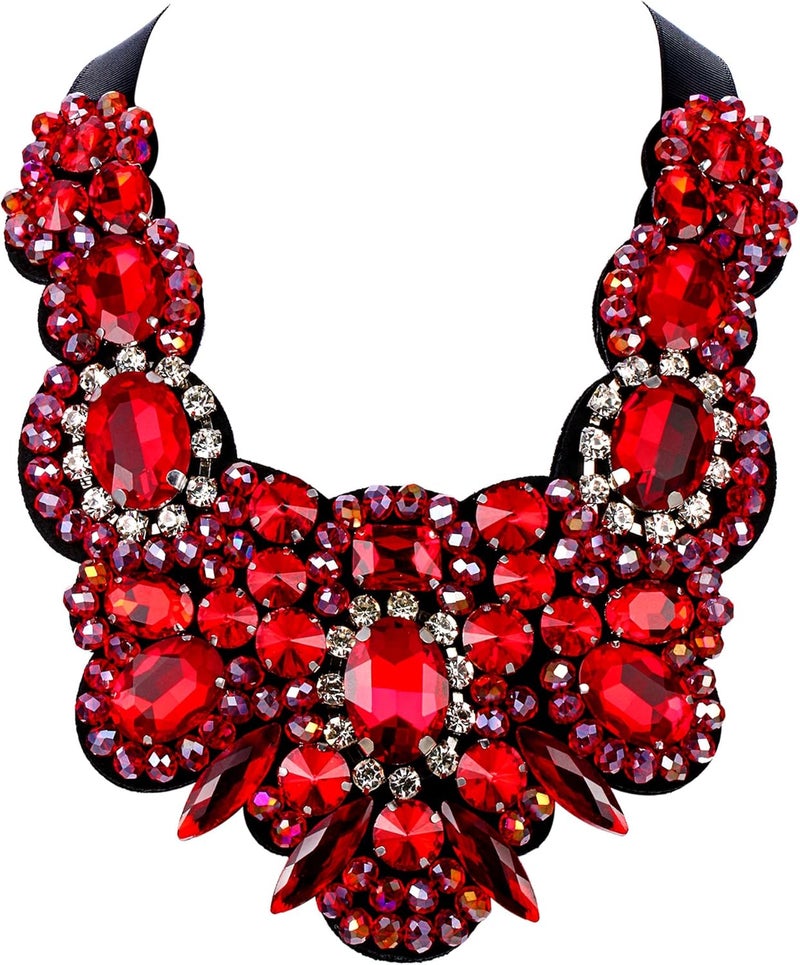 Flyonce Rhinestone Crystal Bib Chunky Collar Statement Necklace for Women Costume Jewelry - Image 1