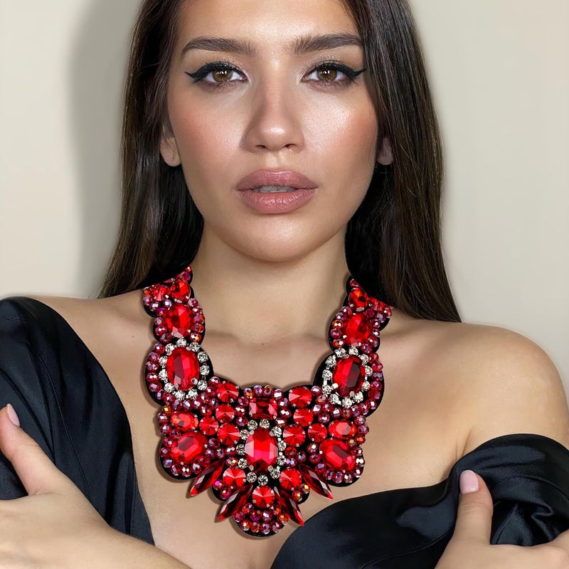 Flyonce Rhinestone Crystal Bib Chunky Collar Statement Necklace for Women Costume Jewelry - Image 2