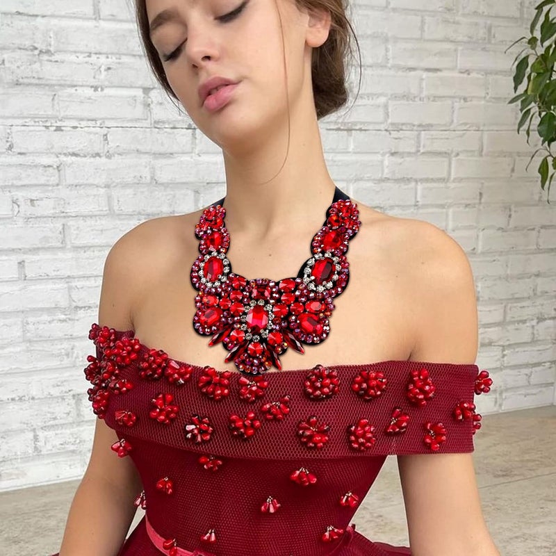 Flyonce Rhinestone Crystal Bib Chunky Collar Statement Necklace for Women Costume Jewelry - Image 5